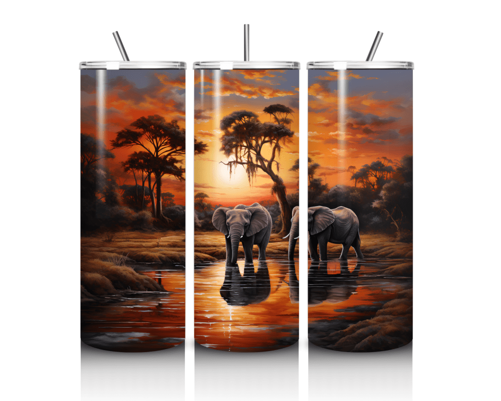 20oz-Tumbler-3D African Savannah Elephants