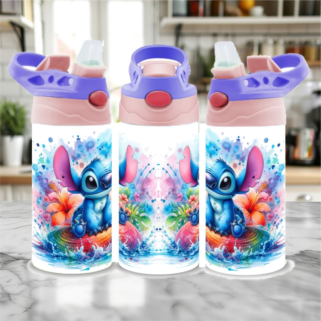 Kids Pink Stainless Steel Flip Top Sippy Cup 300ml/12oz - Stitch04