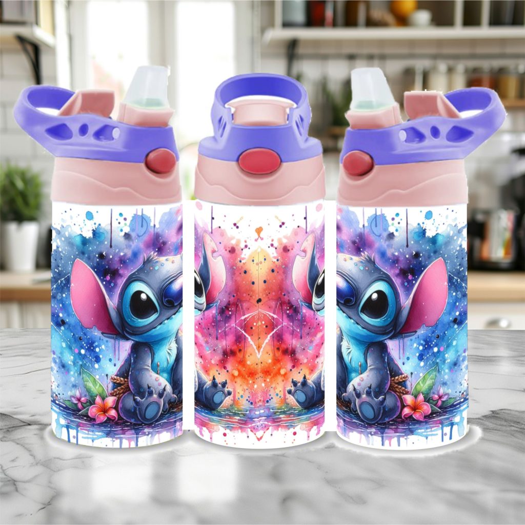 Kids Pink Stainless Steel Flip Top Sippy Cup 300ml/12oz - Stitch06