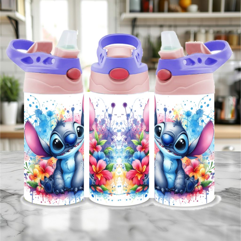 Kids Pink Stainless Steel Flip Top Sippy Cup 300ml/12oz - Stitch07