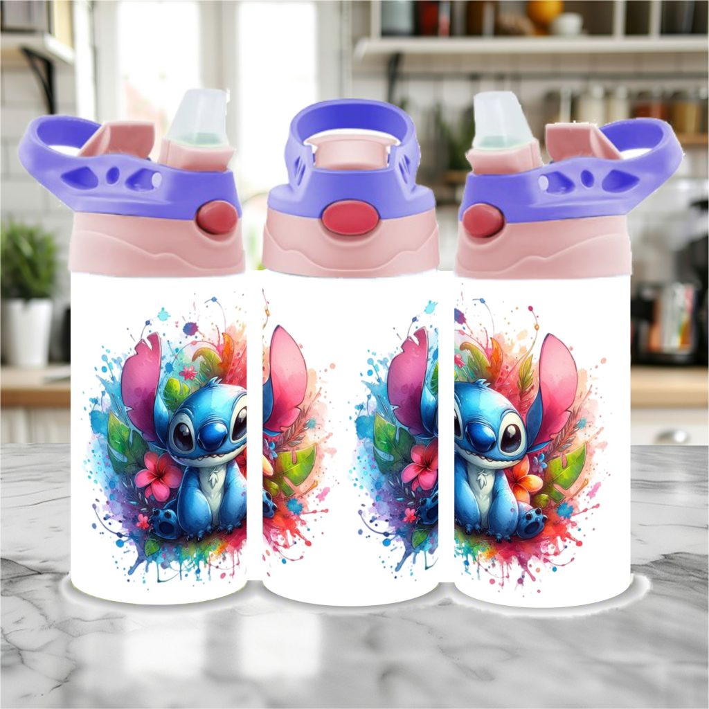 Kids Pink Stainless Steel Flip Top Sippy Cup 300ml/12oz - Stitch08