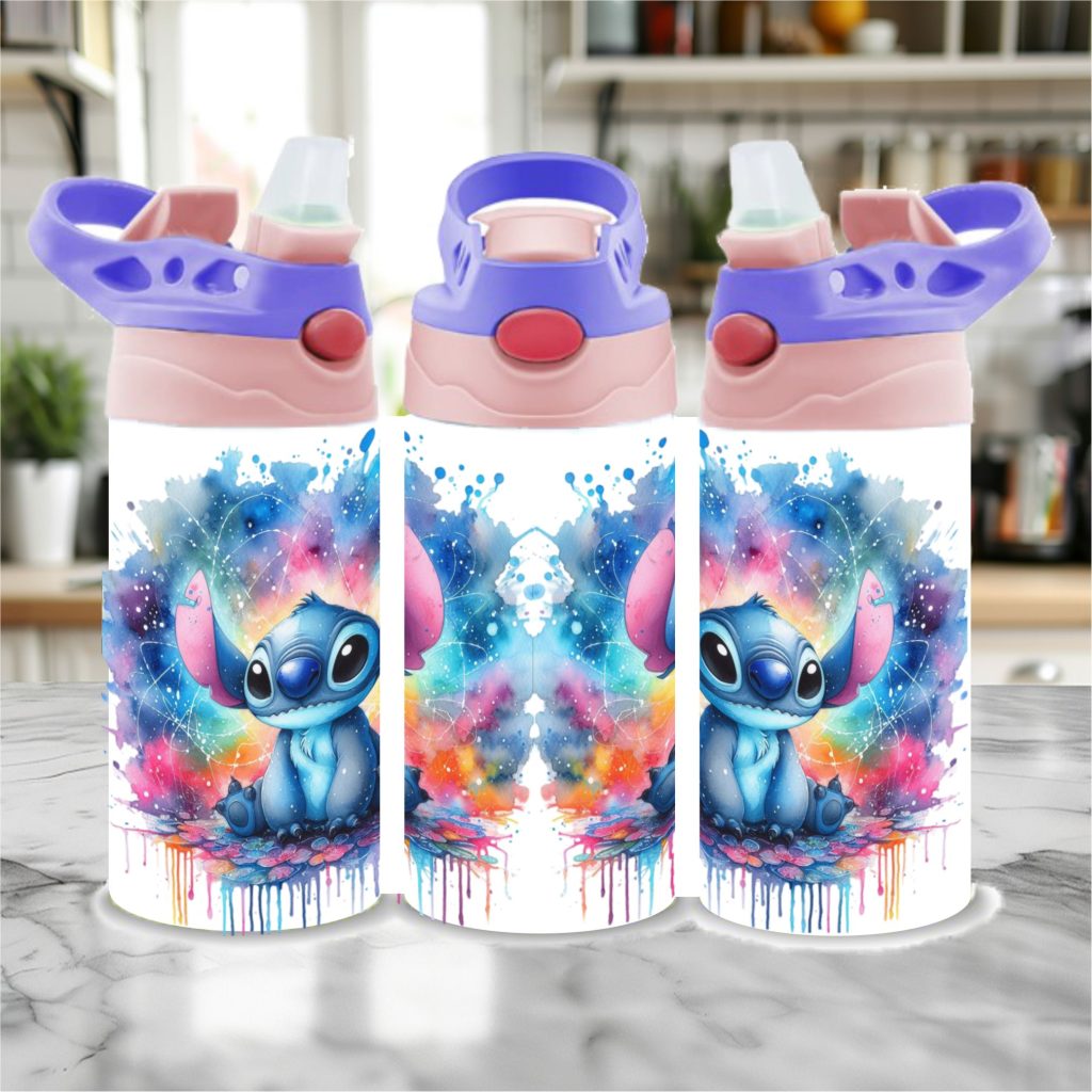 Kids Pink Stainless Steel Flip Top Sippy Cup 300ml/12oz - Stitch09