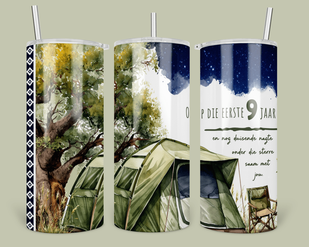 15oz Stainless Steel Tumbler - Afrikaans Camping Anniversary