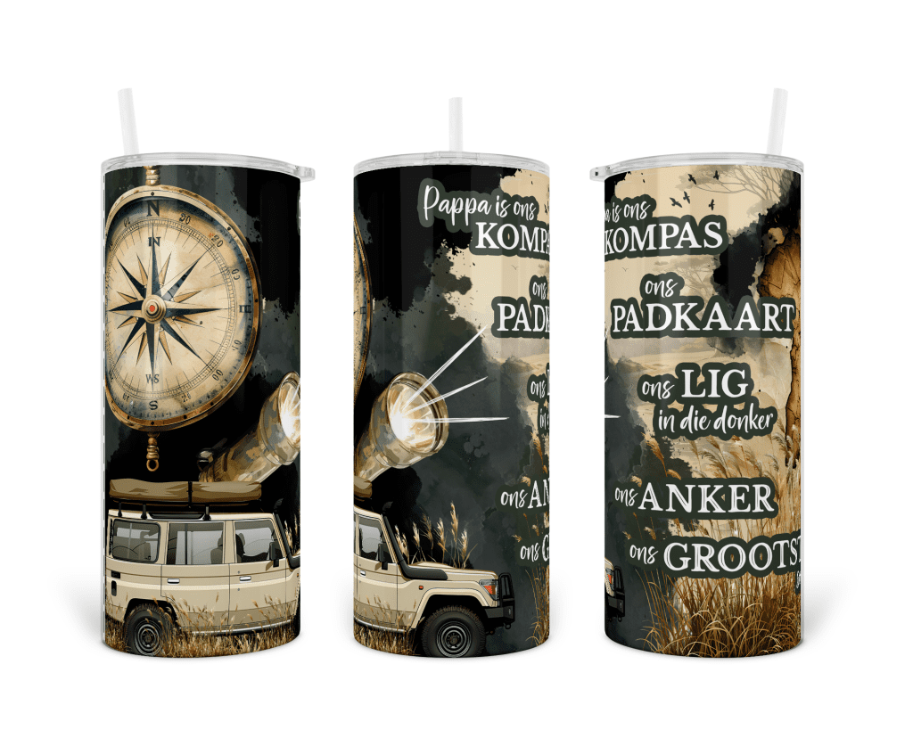 15oz Stainless Steel Tumbler - Afrikaans Pappa Padkaart en Kompas