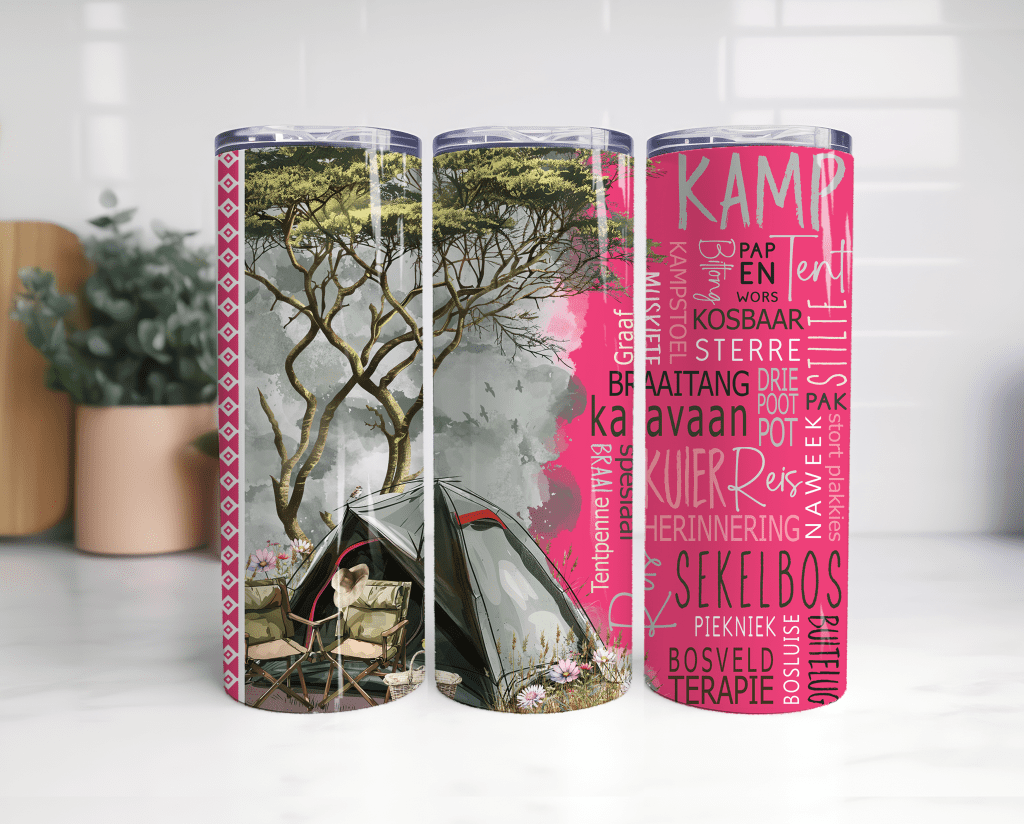 20oz Tumbler Kamp Vrou Pienk Tent