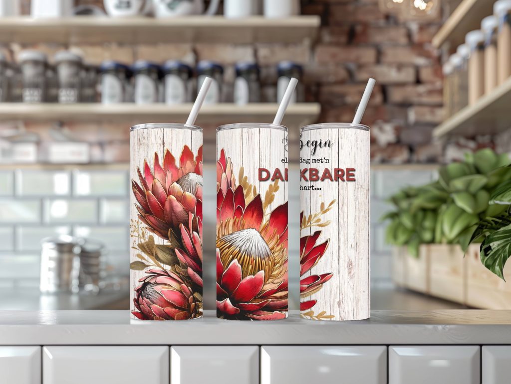 20oz Tumbler Afrikaans inspirerende woorde  Rooi Protea 3