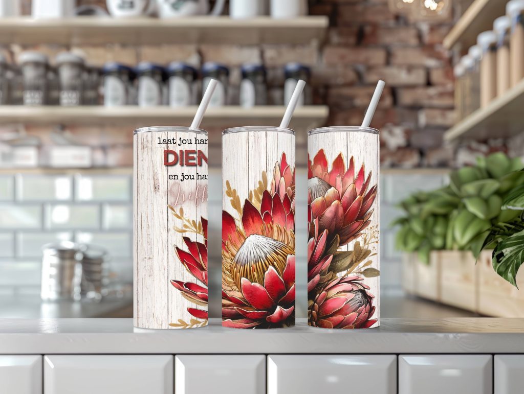 20oz Tumbler Afrikaans inspirerende woorde  Rooi Protea 4